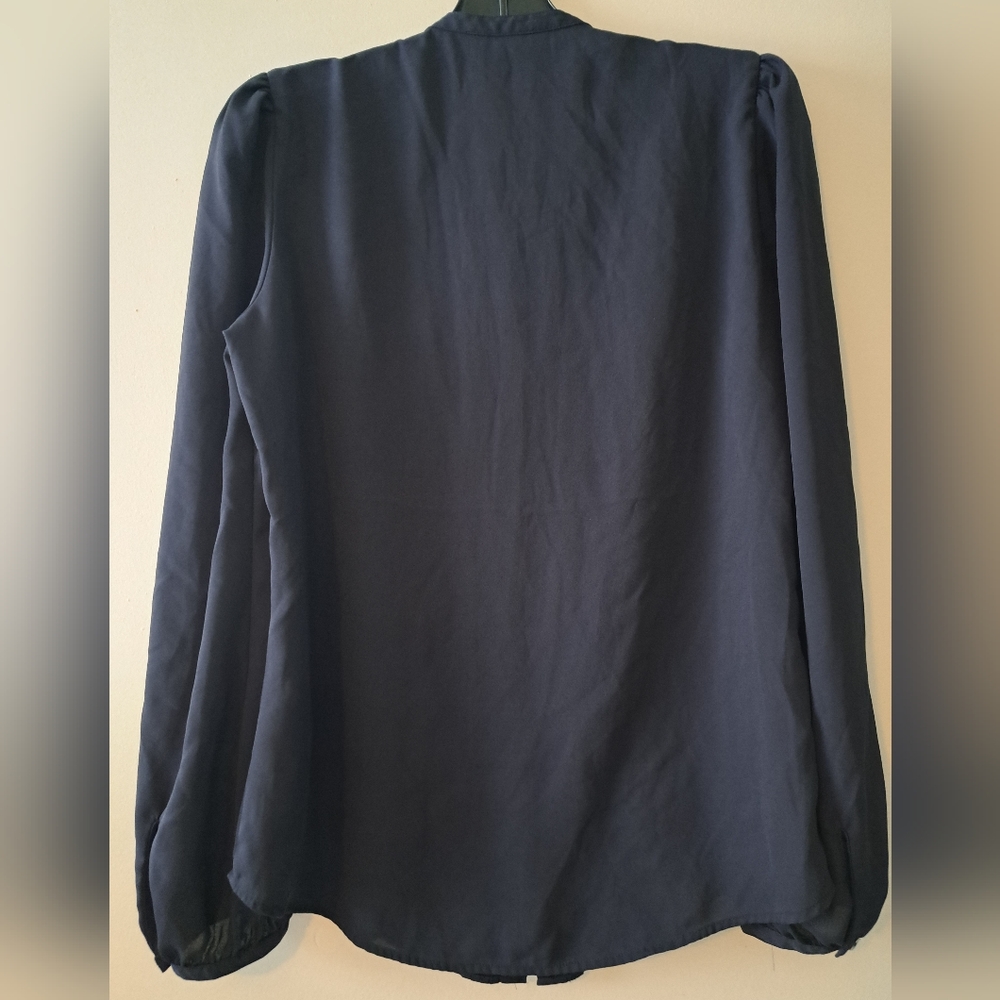 Navy Blue Express Button Up Blouse with Detailed Front - Picture 6 of 6